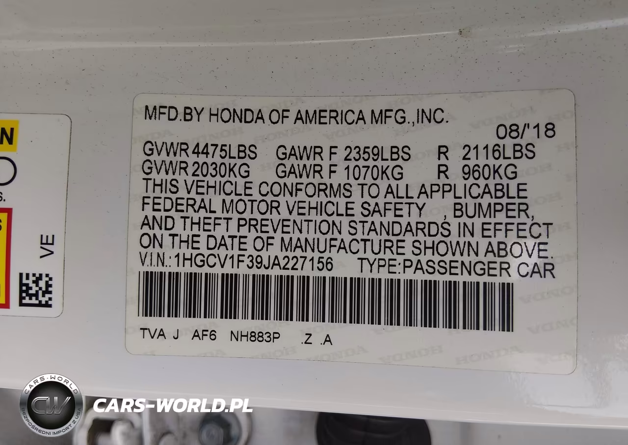2018 Honda Accord Sport VIN:1HGCV1F39JA227156 - 9