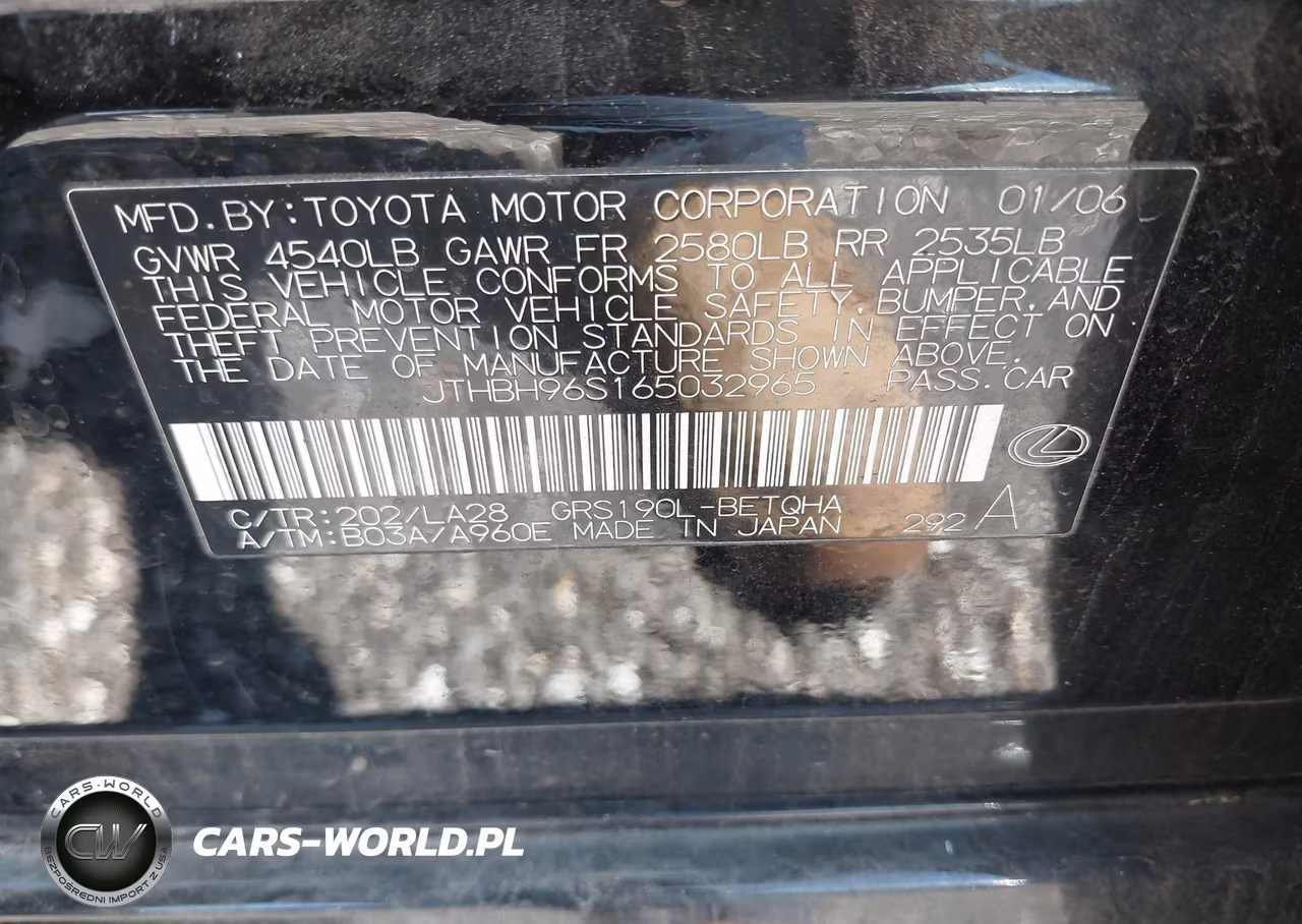 2006 Lexus Gs 300 VIN:JTHBH96S165032965 - 9