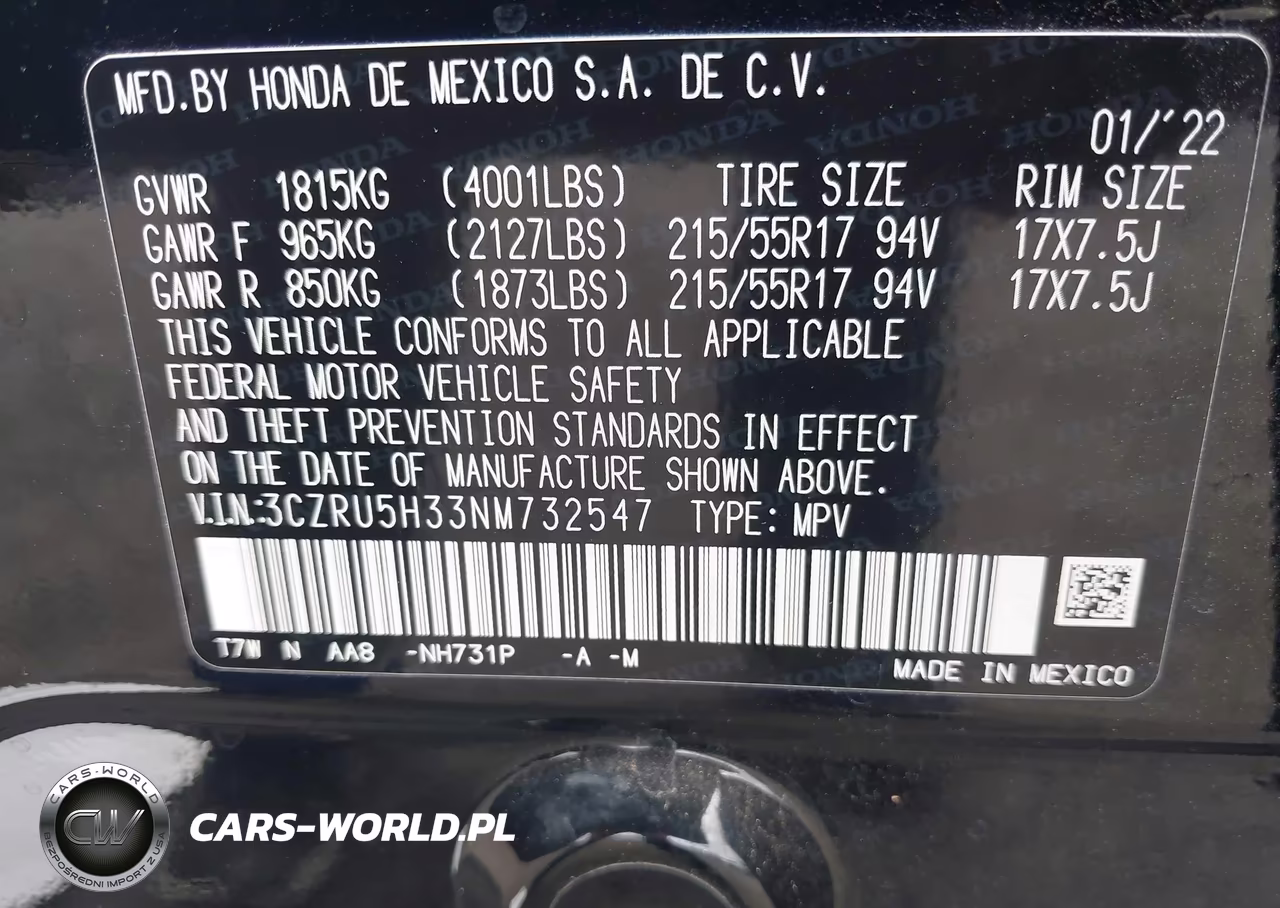2022 Honda Hr-V 2Wd Lx VIN:3CZRU5H33NM732547 - 9