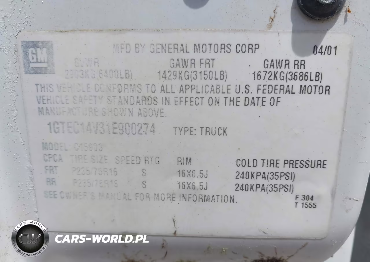 2001 GMC Sierra 1500 Sl VIN:1GTEC14V31E900274 - 9