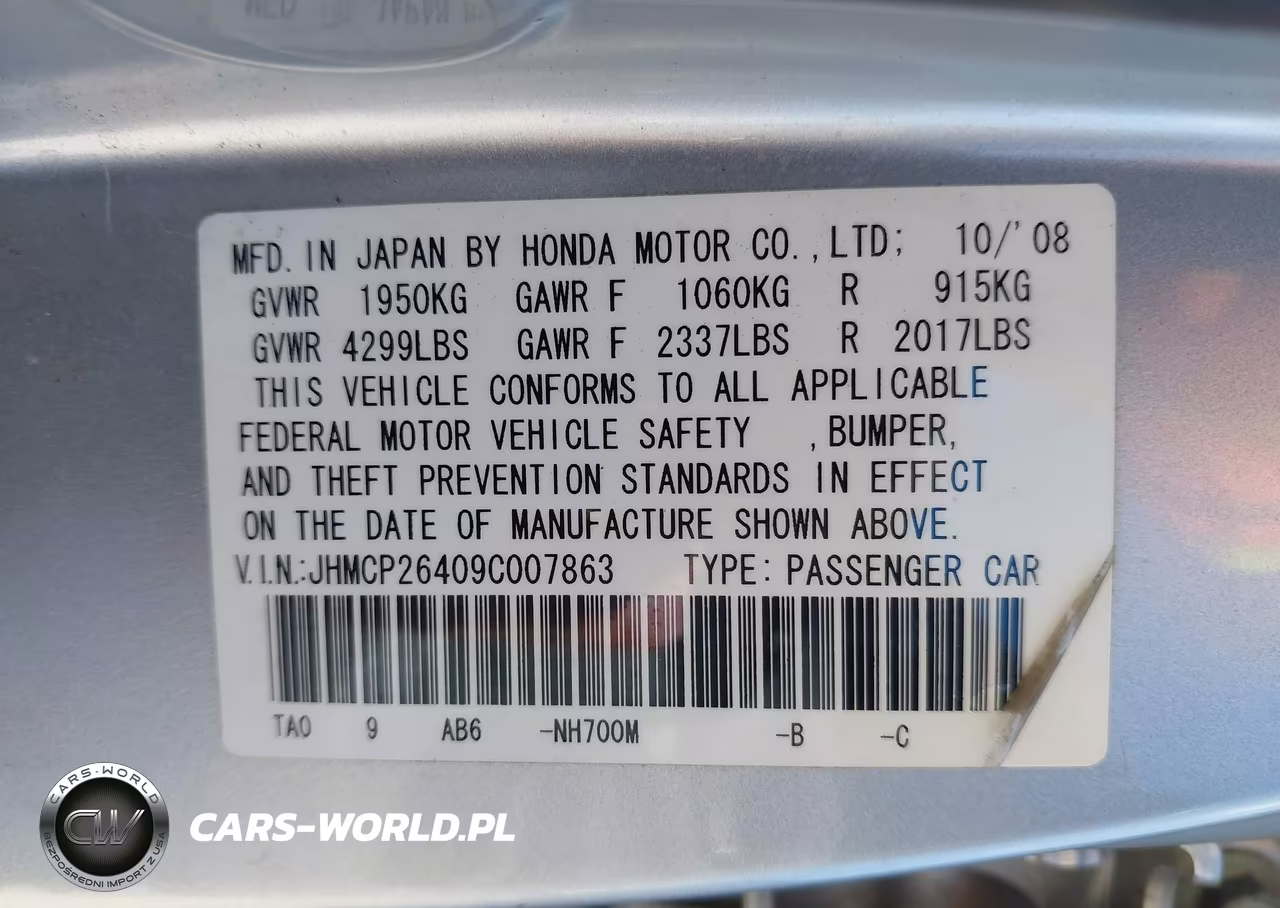 2009 Honda Accord 2.4 Lx-P VIN:JHMCP26409C007863 - 9