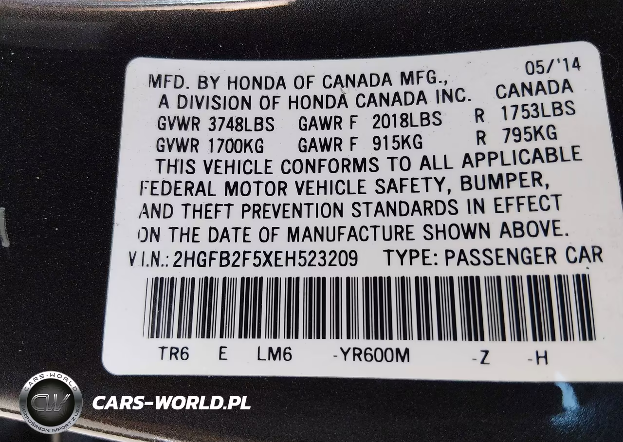 2014 Honda Civic Lx VIN:2HGFB2F5XEH523209 - 9