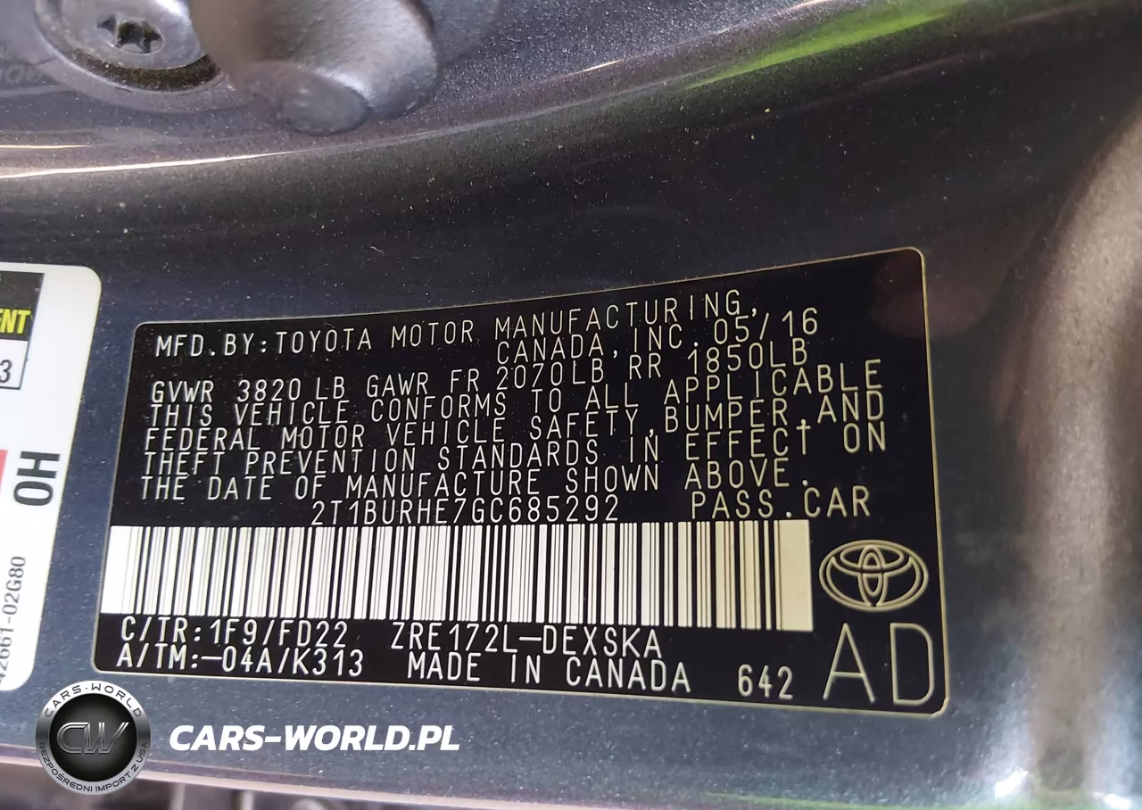 2016 Toyota Corolla S Plus VIN:2T1BURHE7GC685292 - 9