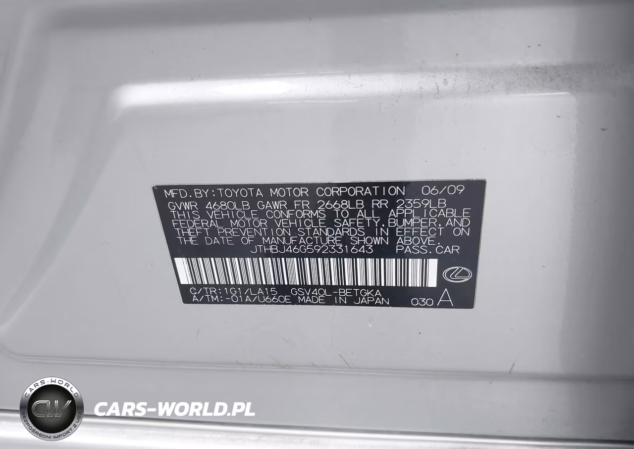 2009 Lexus Es 350 VIN:JTHBJ46G592331643 - 9