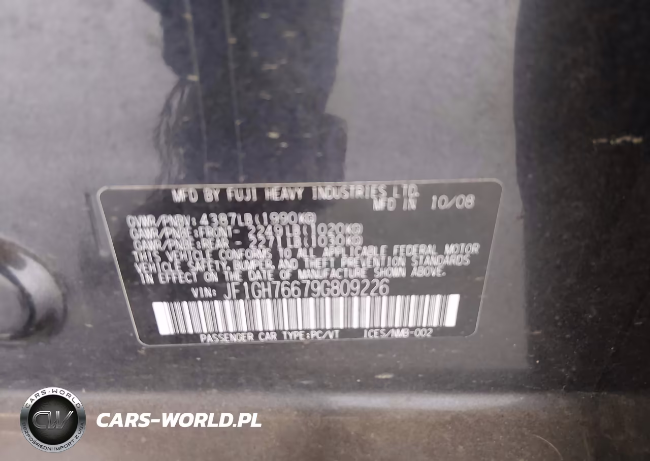 2009 Subaru Impreza Wrx VIN:JF1GH76679G809226 - 9