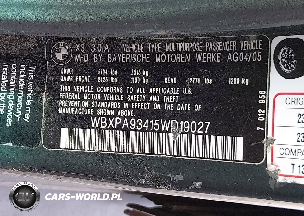 2005 BMW X3 3.0I VIN:WBXPA93415WD19027 - 9