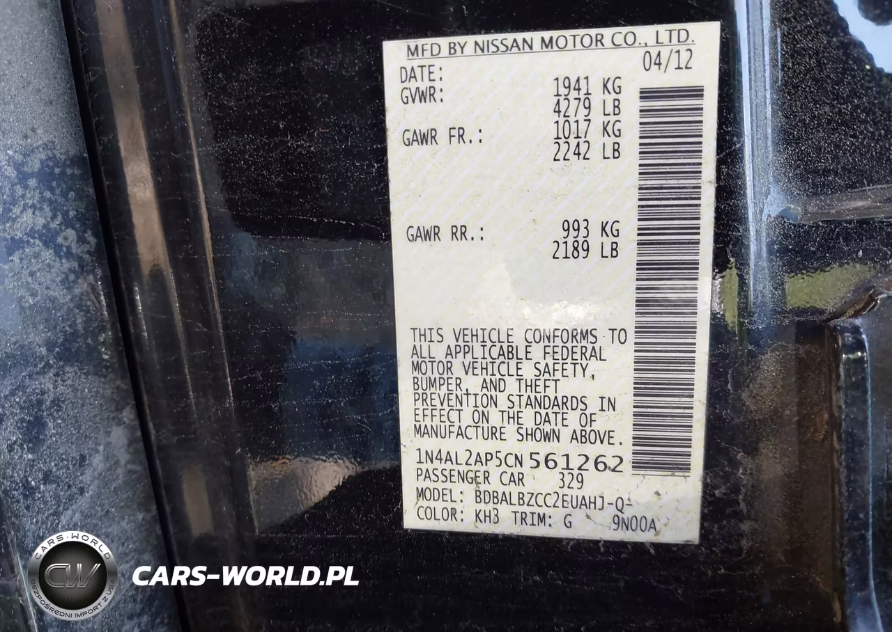 2012 Nissan Altima 2.5 S VIN:1N4AL2AP5CN561262 - 9