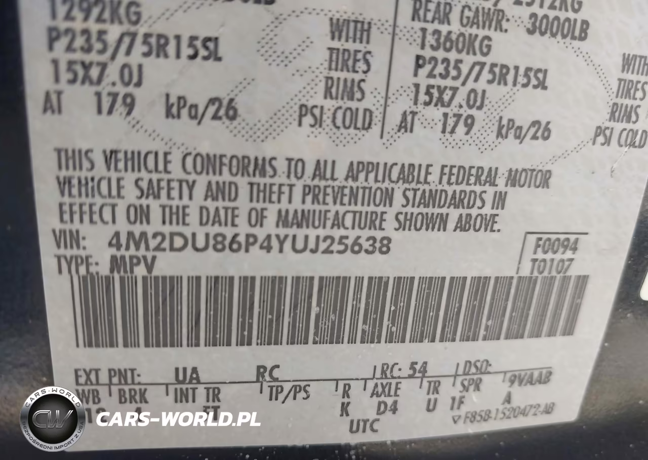 2000 Mercury Mountaineer VIN:4M2DU86P4YUJ25638 - 9
