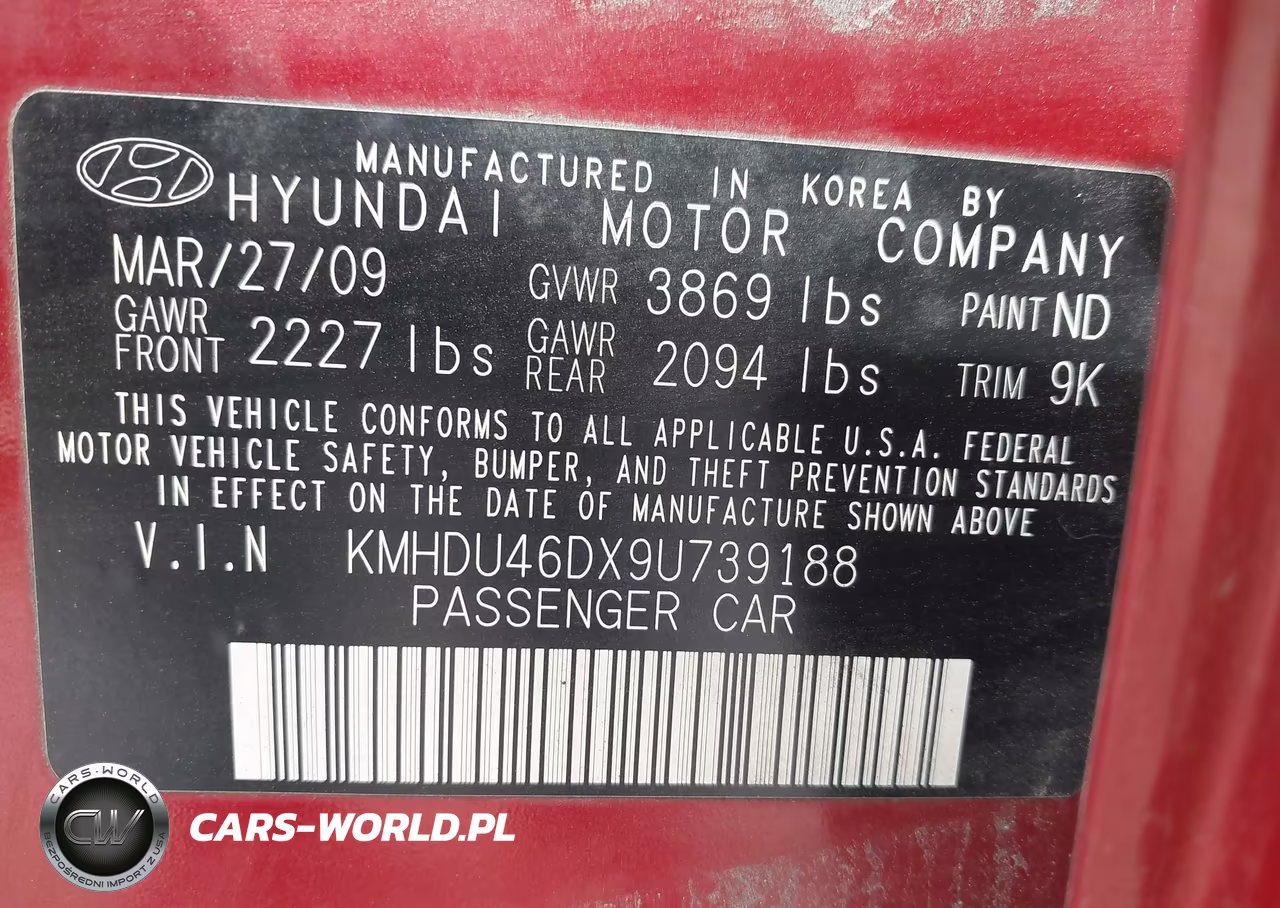 2009 Hyundai Elantra Gls VIN:KMHDU46DX9U739188 - 9