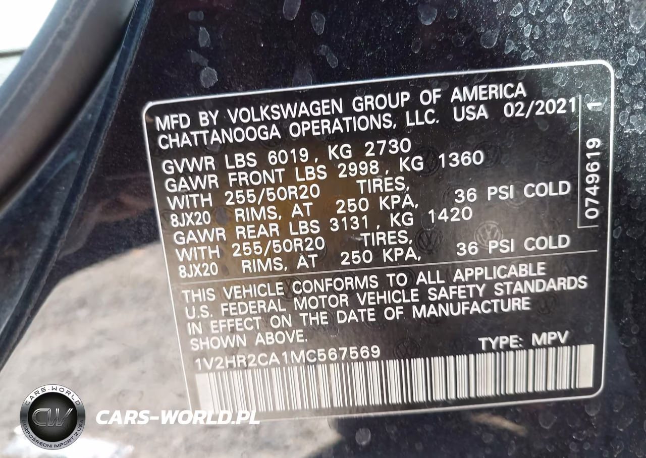 2021 Volkswagen Atlas 3.6L V6 Se W-Technology VIN:1V2HR2CA1MC567569 - 9