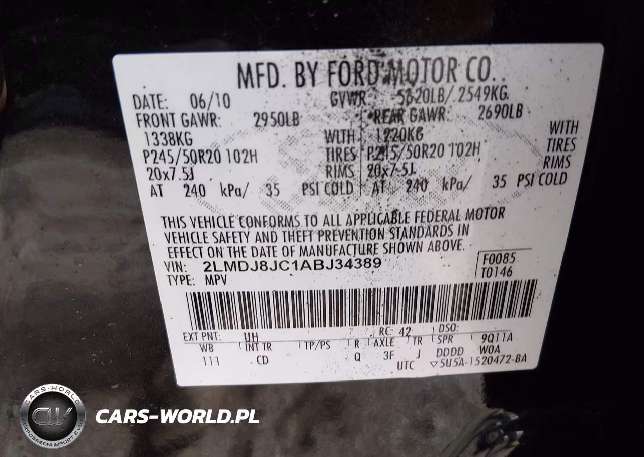 2010 Lincoln Mkx VIN:2LMDJ8JC1ABJ34389 - 9