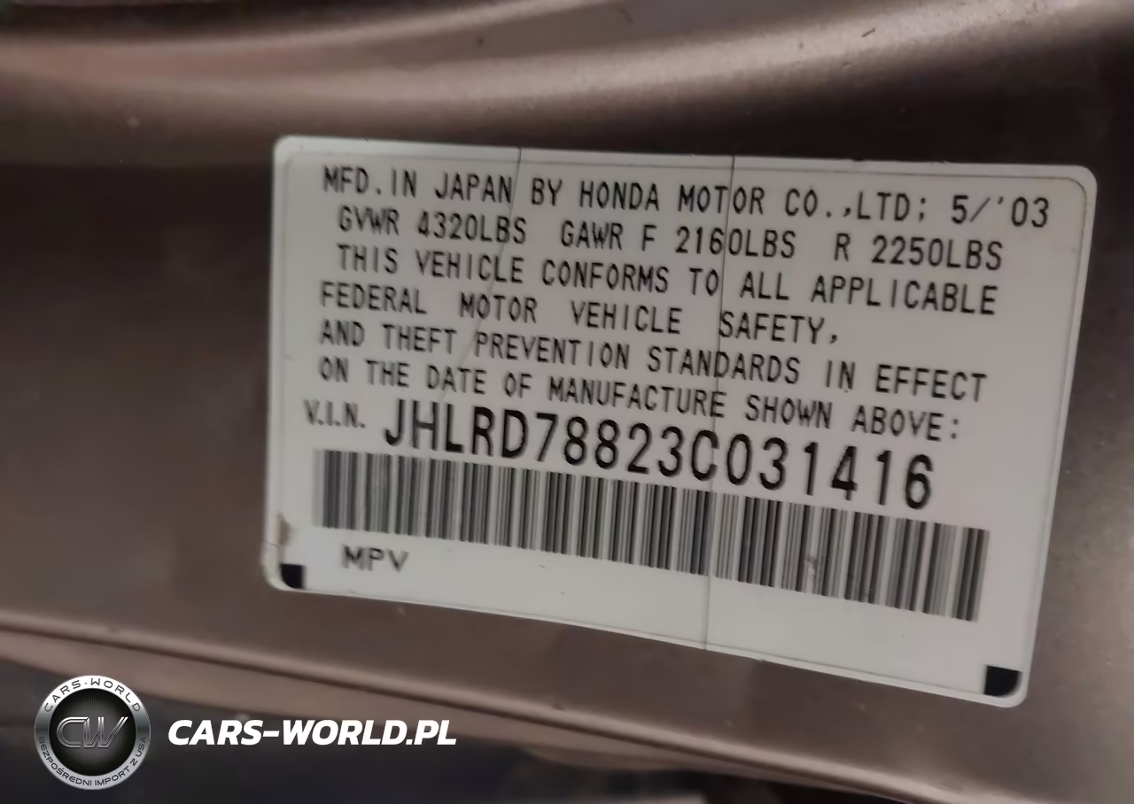 2003 Honda Cr-V Ex VIN:JHLRD78823C031416 - 9