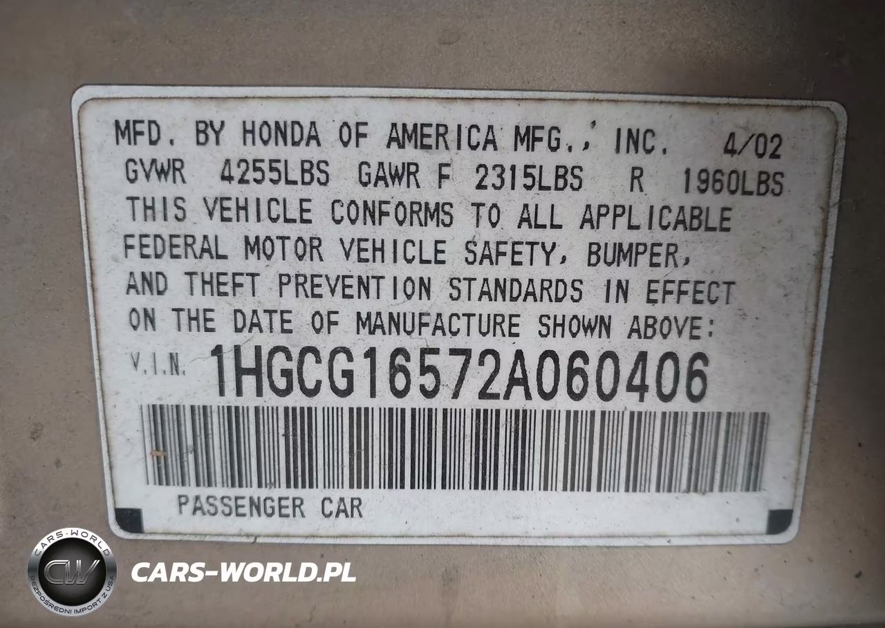 2002 Honda Accord 3.0 Ex VIN:1HGCG16572A060406 - 9