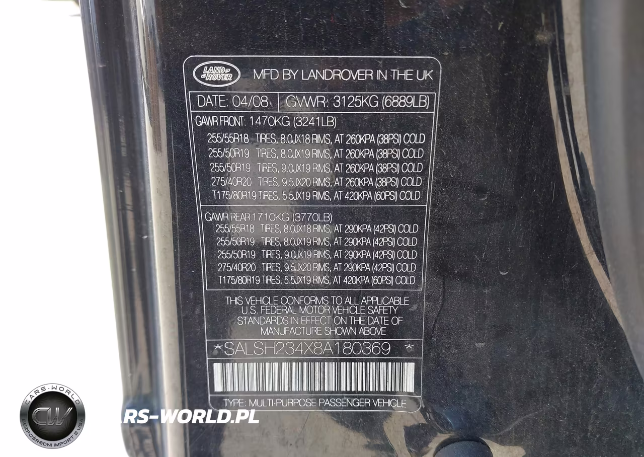 2008 Land Rover Range Rover Sport Supercharged VIN:SALSH234X8A180369 - 9