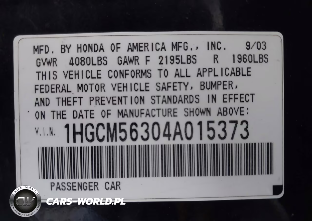 2004 Honda Accord 2.4 Lx VIN:1HGCM56304A015373 - 9