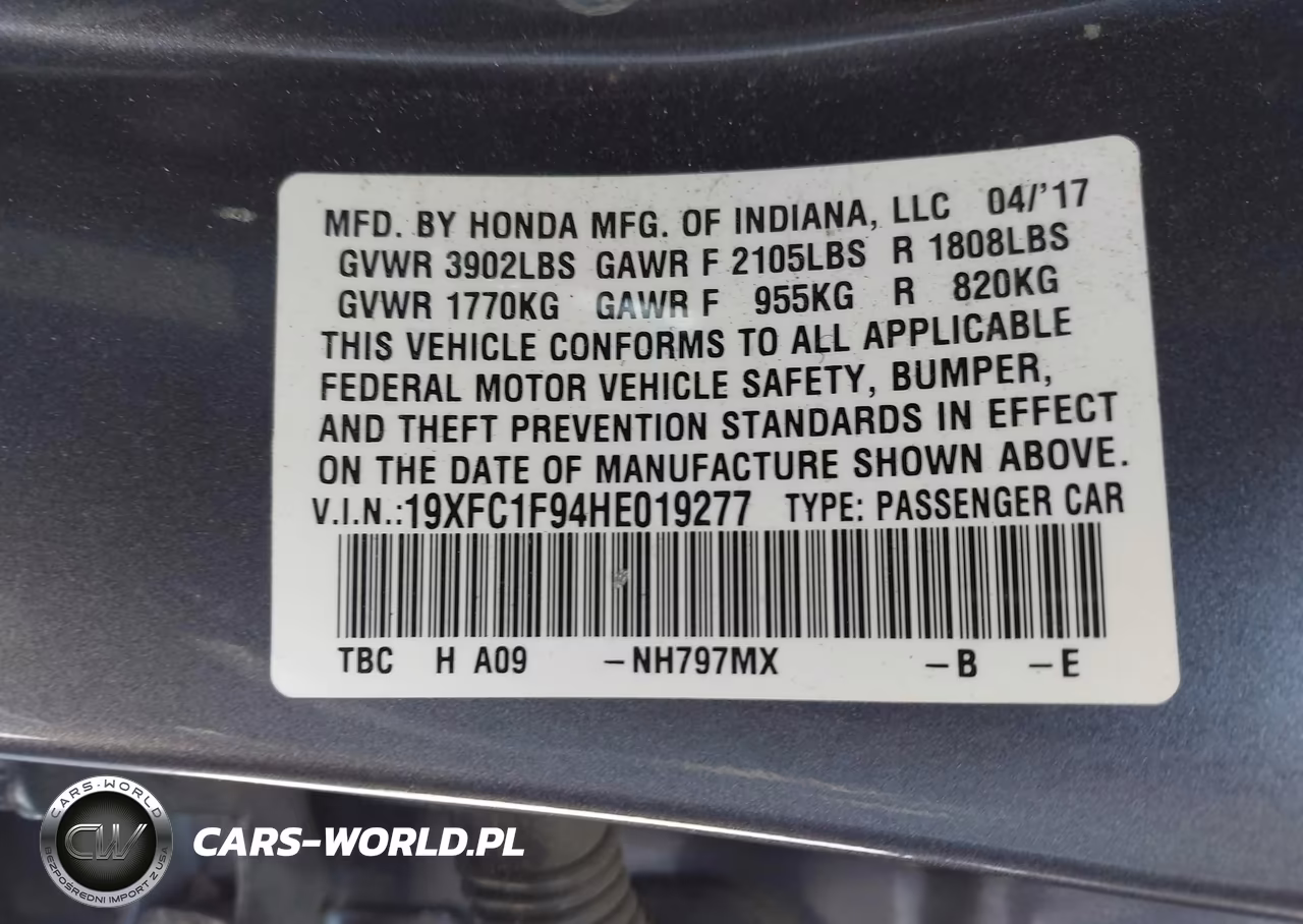 2017 Honda Civic Touring VIN:19XFC1F94HE019277 - 9