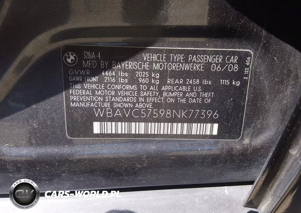 2008 BMW 328I VIN:WBAVC57598NK77396 - 9