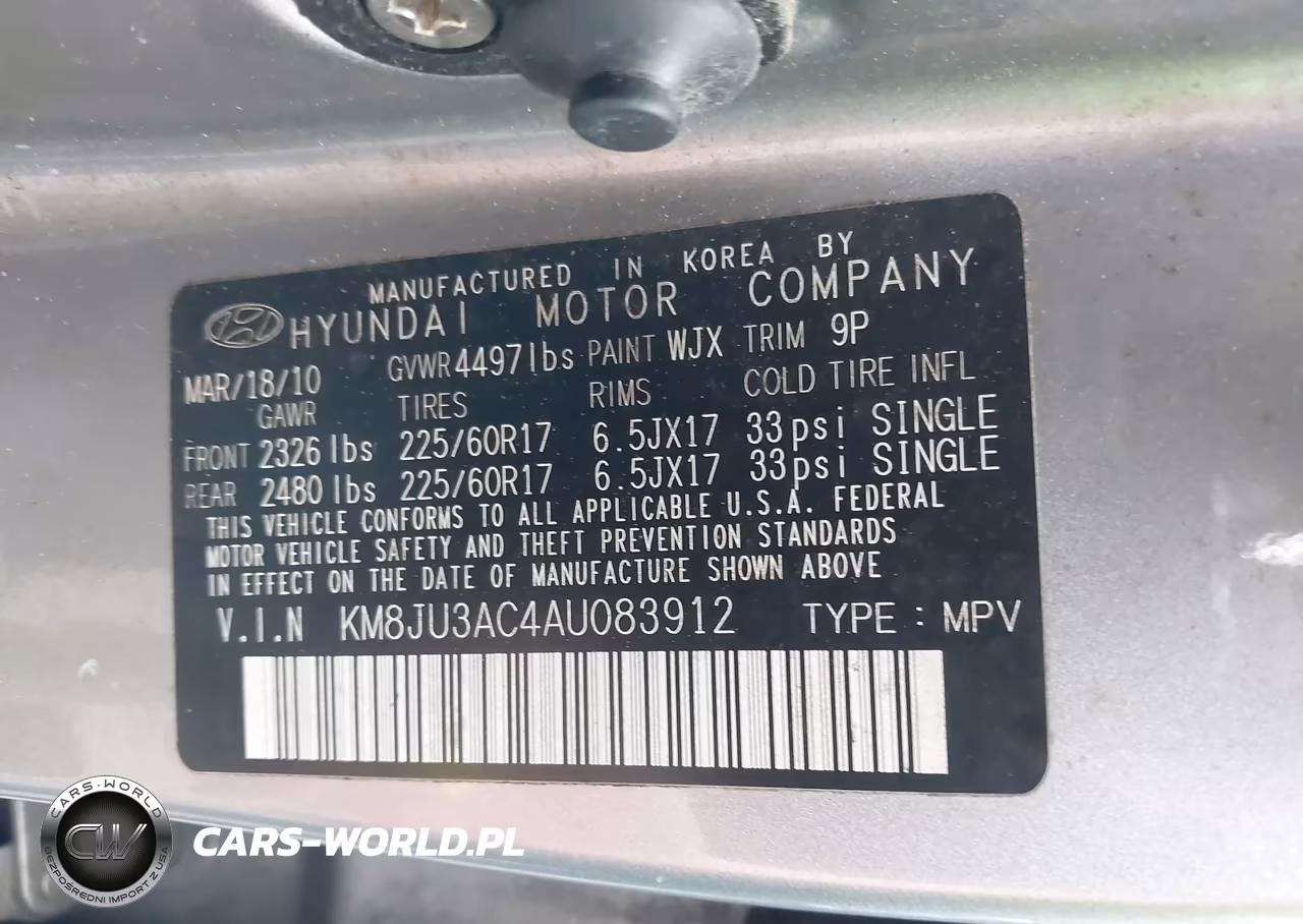 2010 Hyundai Tucson Gls VIN:KM8JU3AC4AU083912 - 9