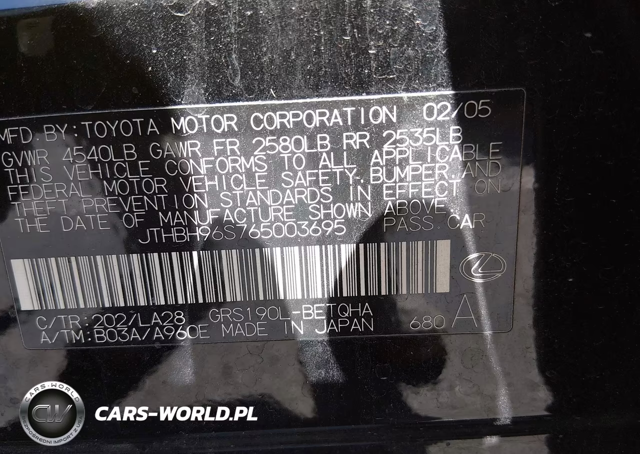 2006 Lexus Gs 300 VIN:JTHBH96S765003695 - 9