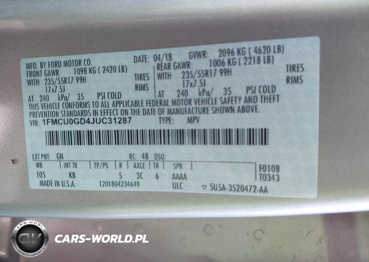 2018 Ford Escape Se VIN:1FMCU0GD4JUC31287 - 9