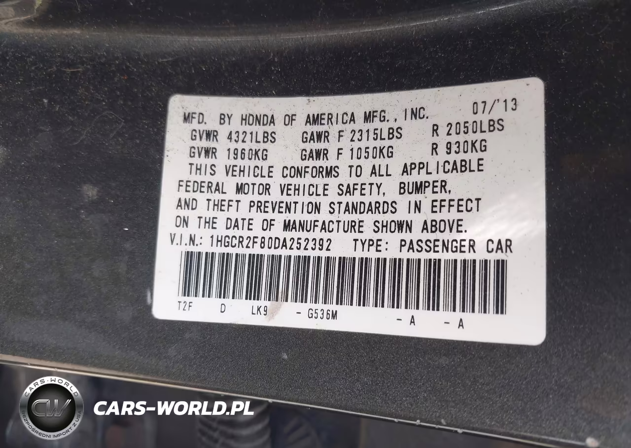 2013 Honda Accord Ex-L VIN:1HGCR2F80DA252392 - 9
