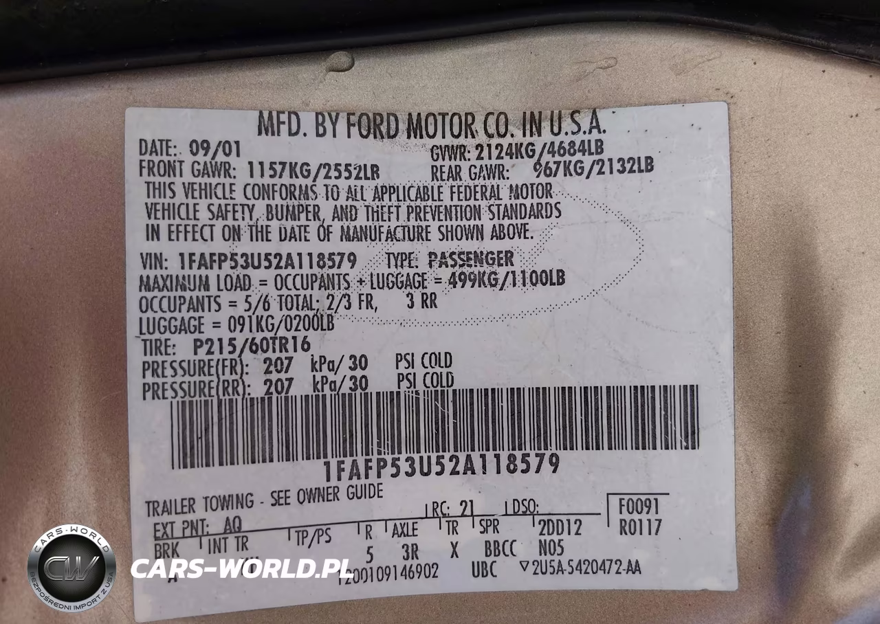 2002 Ford Taurus Se VIN:1FAFP53U52A118579 - 9