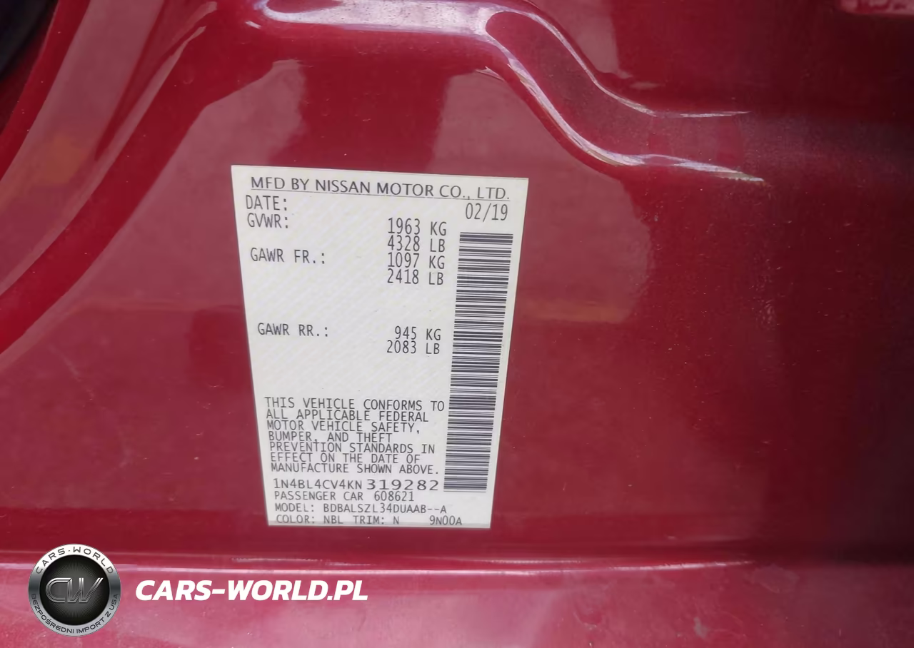 2019 Nissan Altima 2.5 Sr VIN:1N4BL4CV4KN319282 - 9