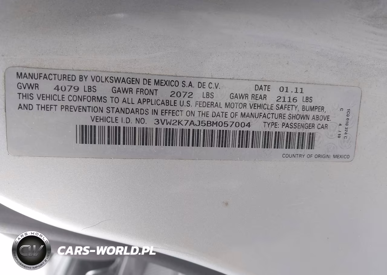 2011 Volkswagen Jetta 2.0L S VIN:3VW2K7AJ5BM057004 - 9