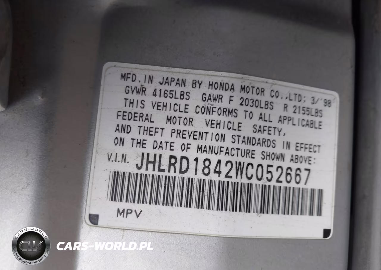 1998 Honda Cr-V Lx VIN:JHLRD1842WC052667 - 9