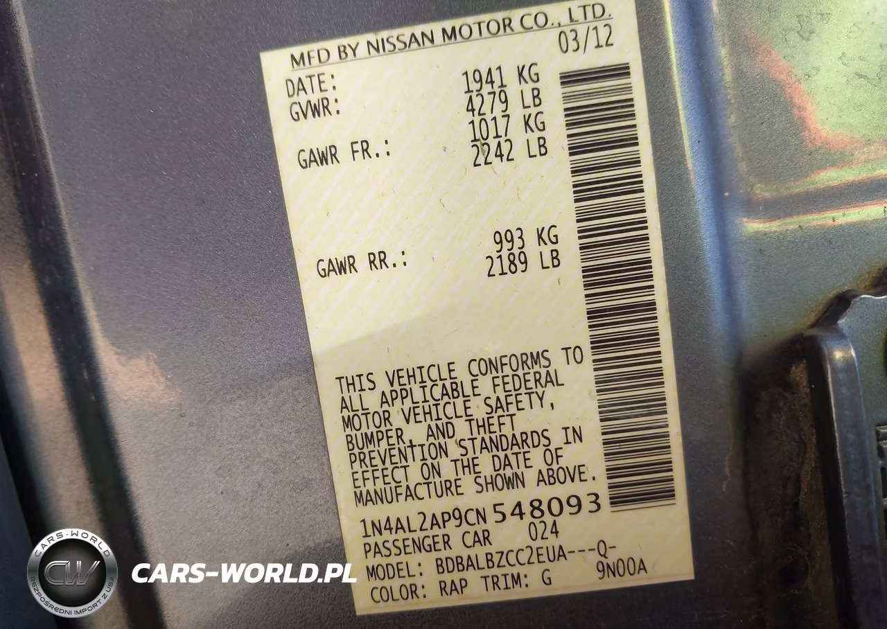 2012 Nissan Altima 2.5 S VIN:1N4AL2AP9CN548093 - 9