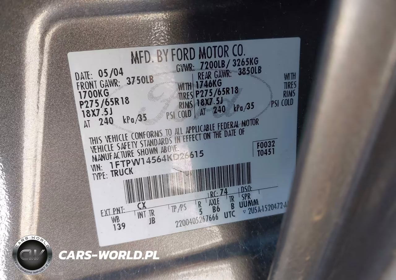 2004 Ford F-150 Fx4-Lariat-Xlt VIN:1FTPW14564KD26615 - 9