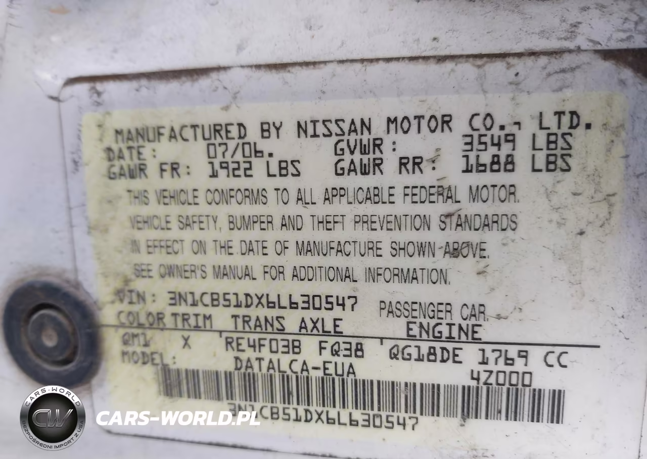2006 Nissan Sentra 1.8 VIN:3N1CB51DX6L630547 - 9