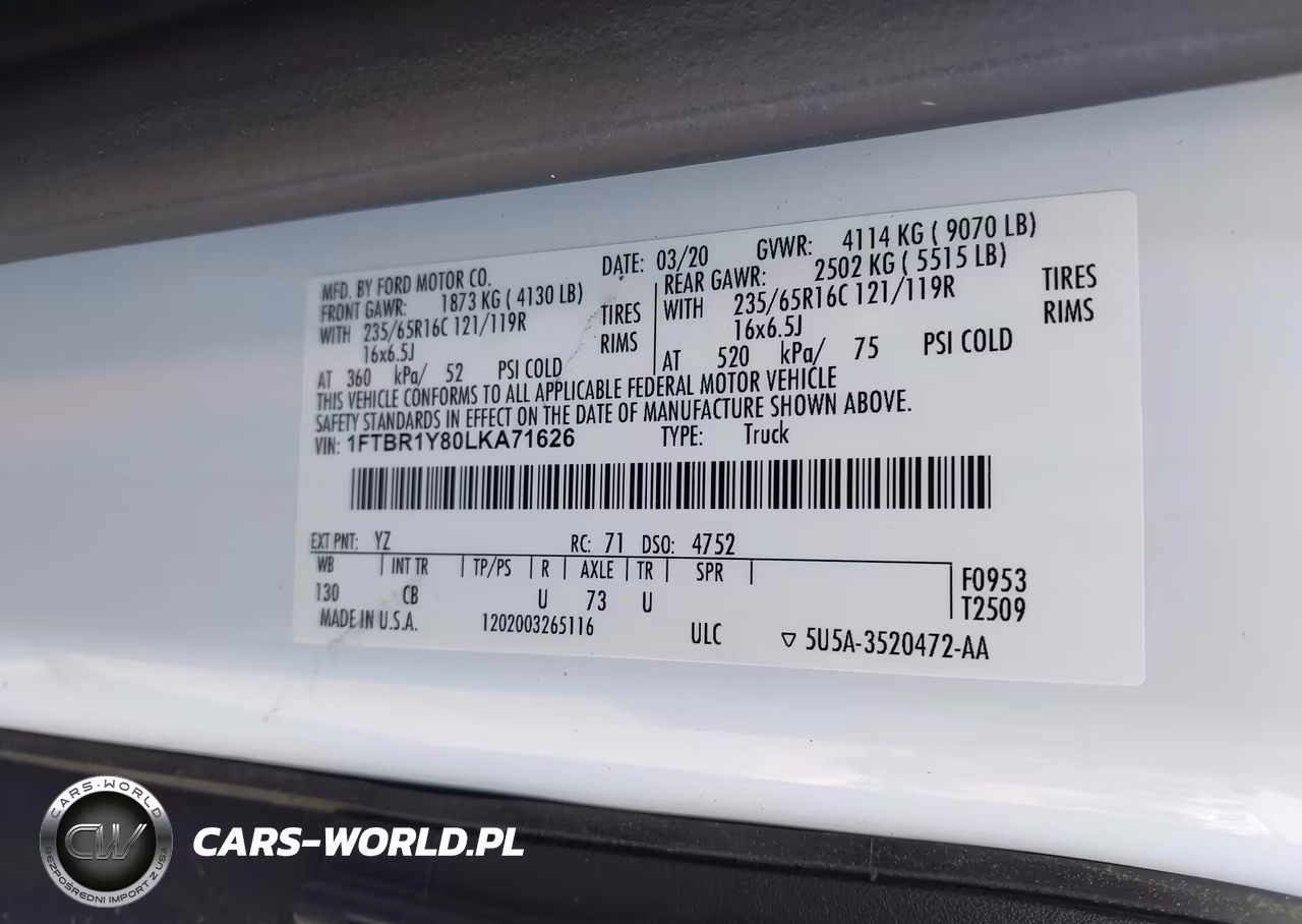 2020 Ford Transit-250 VIN:1FTBR1Y80LKA71626 - 8