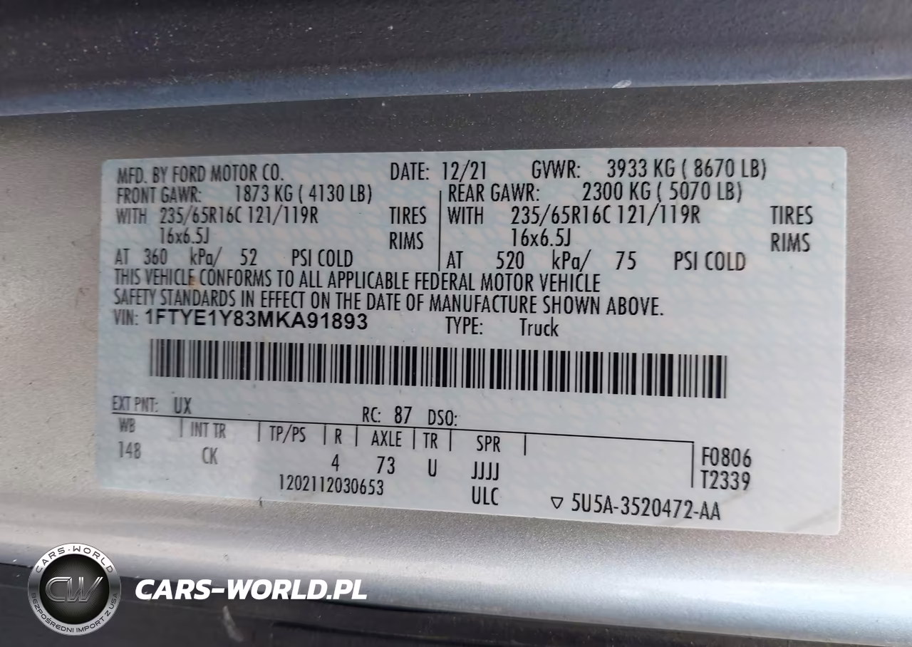 2021 Ford Transit-150 VIN:1FTYE1Y83MKA91893 - 9