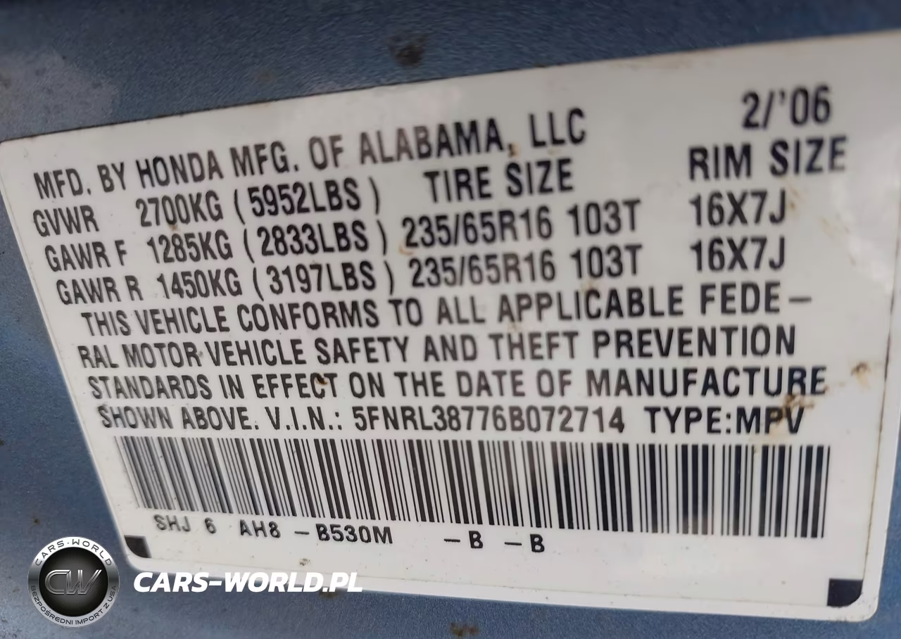 2006 Honda Odyssey Ex-L VIN:5FNRL38776B072714 - 9