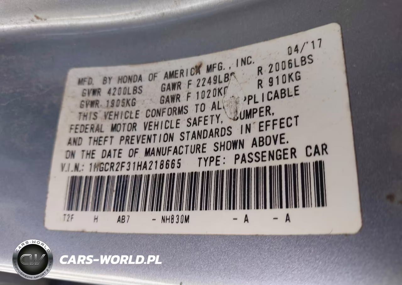 2017 Honda Accord Lx VIN:1HGCR2F31HA218665 - 9