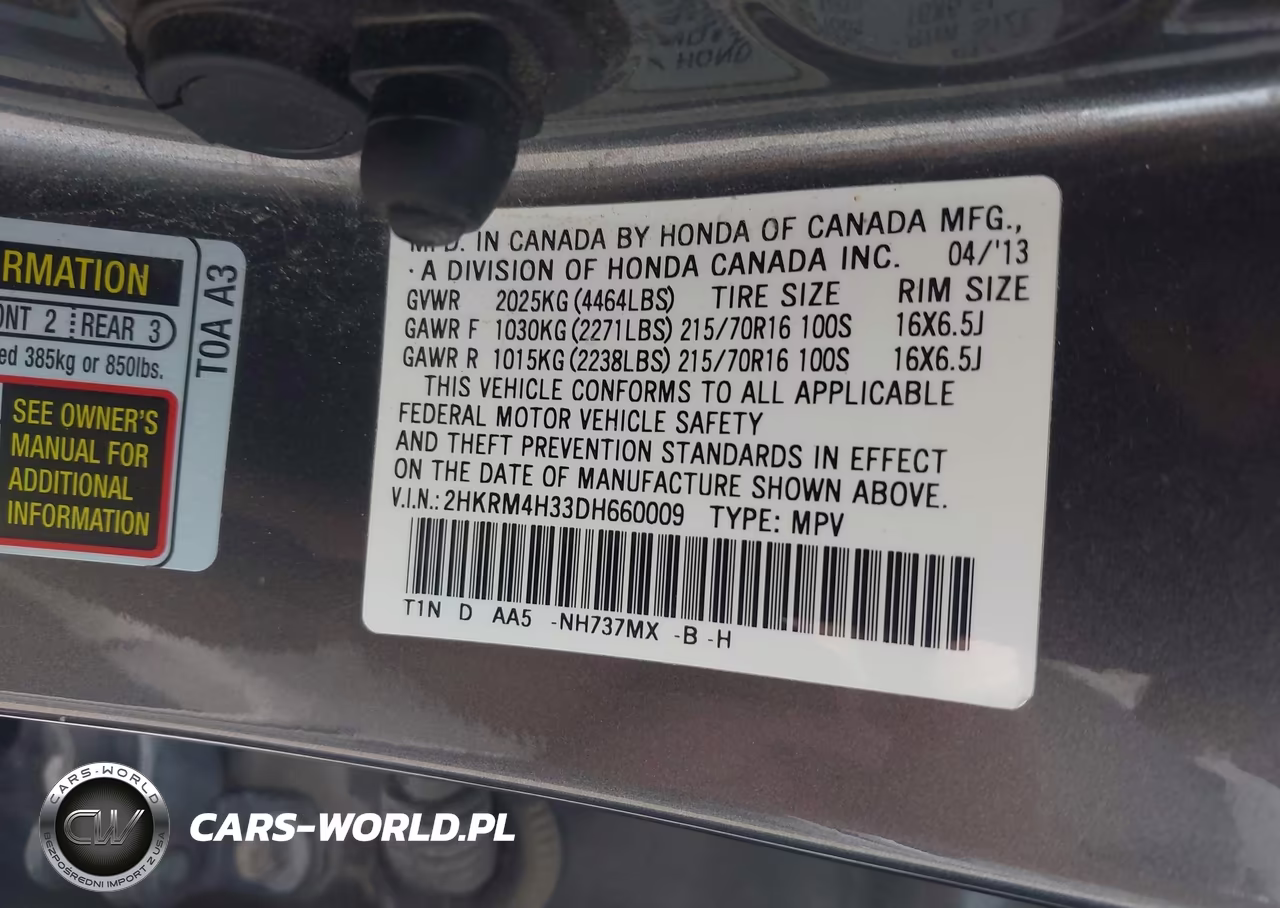 2013 Honda Cr-V Lx VIN:2HKRM4H33DH660009 - 9