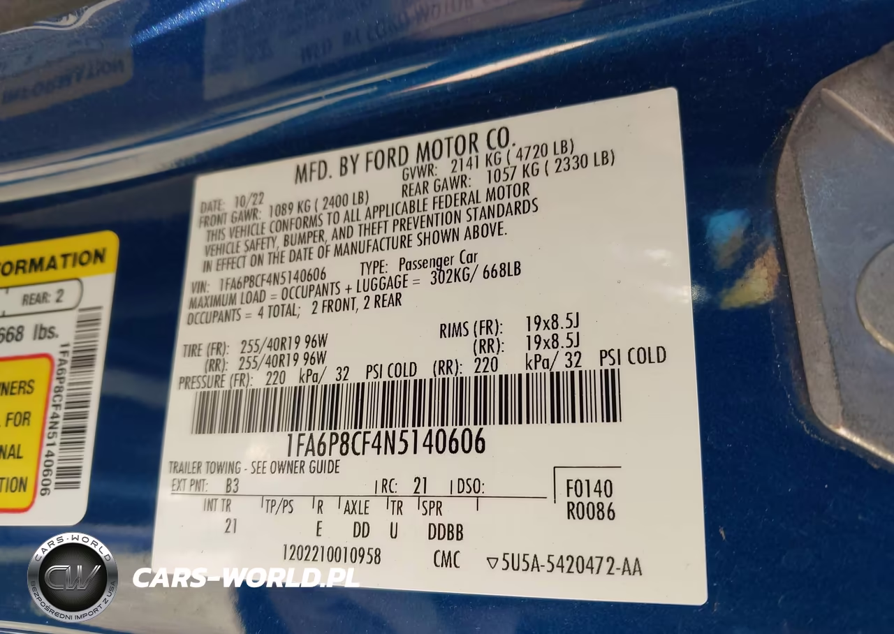 2022 Ford Mustang Gt Fastback VIN:1FA6P8CF4N5140606 - 9