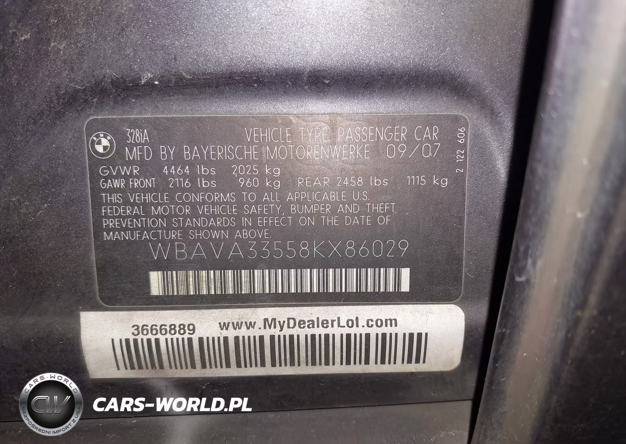 2008 BMW 328I VIN:WBAVA33558KX86029 - 9