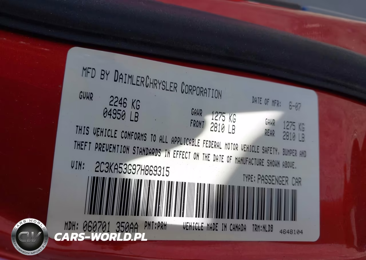 2007 Chrysler 300 Touring VIN:2C3KA53G97H869315 - 9