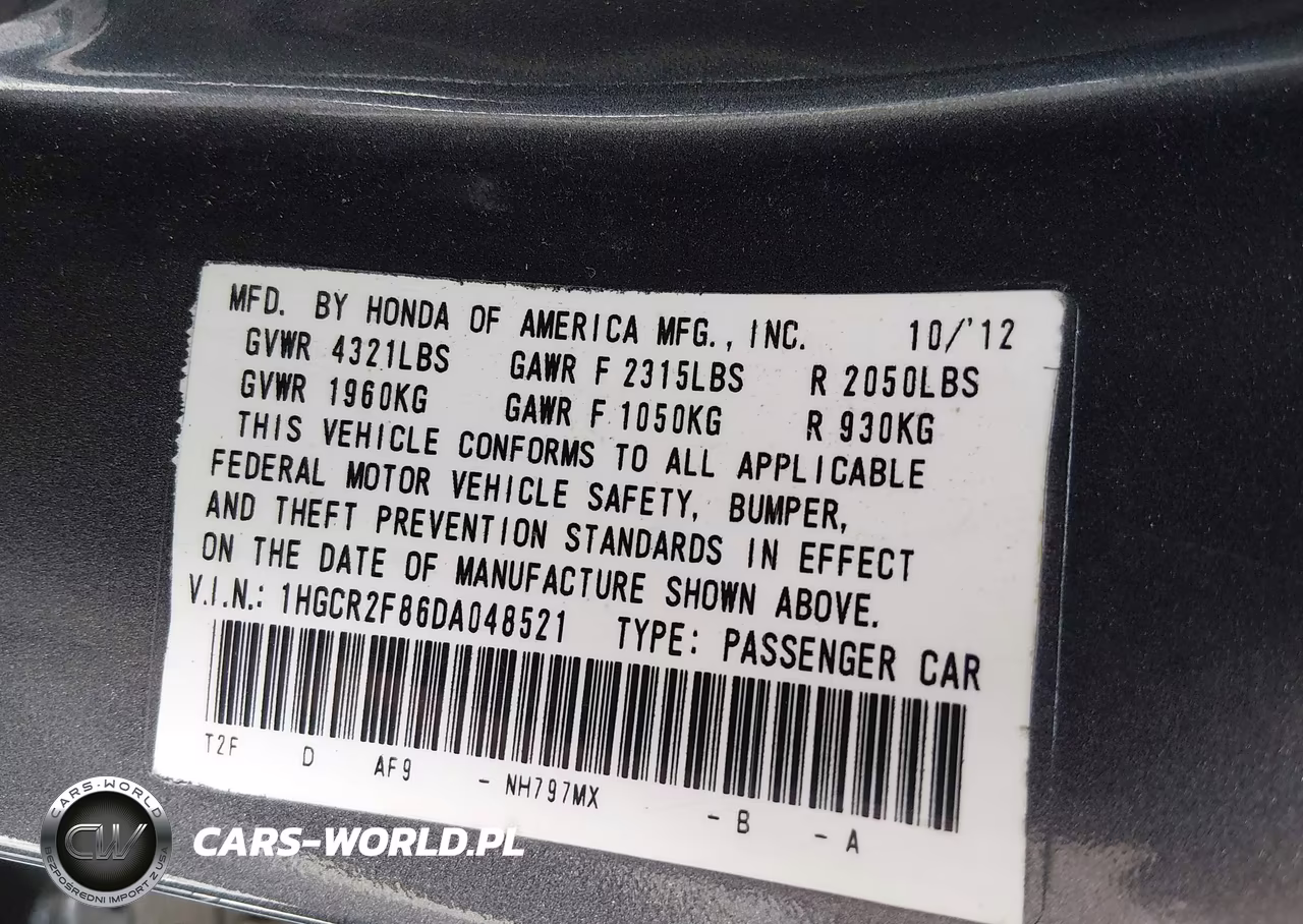 2013 Honda Accord Ex-L VIN:1HGCR2F86DA048521 - 9