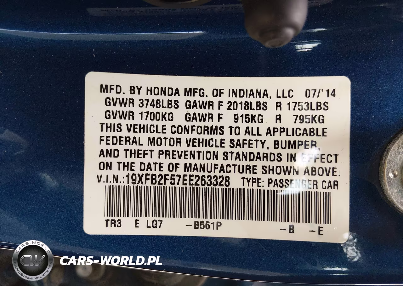 2014 Honda Civic Lx VIN:19XFB2F57EE263328 - 9