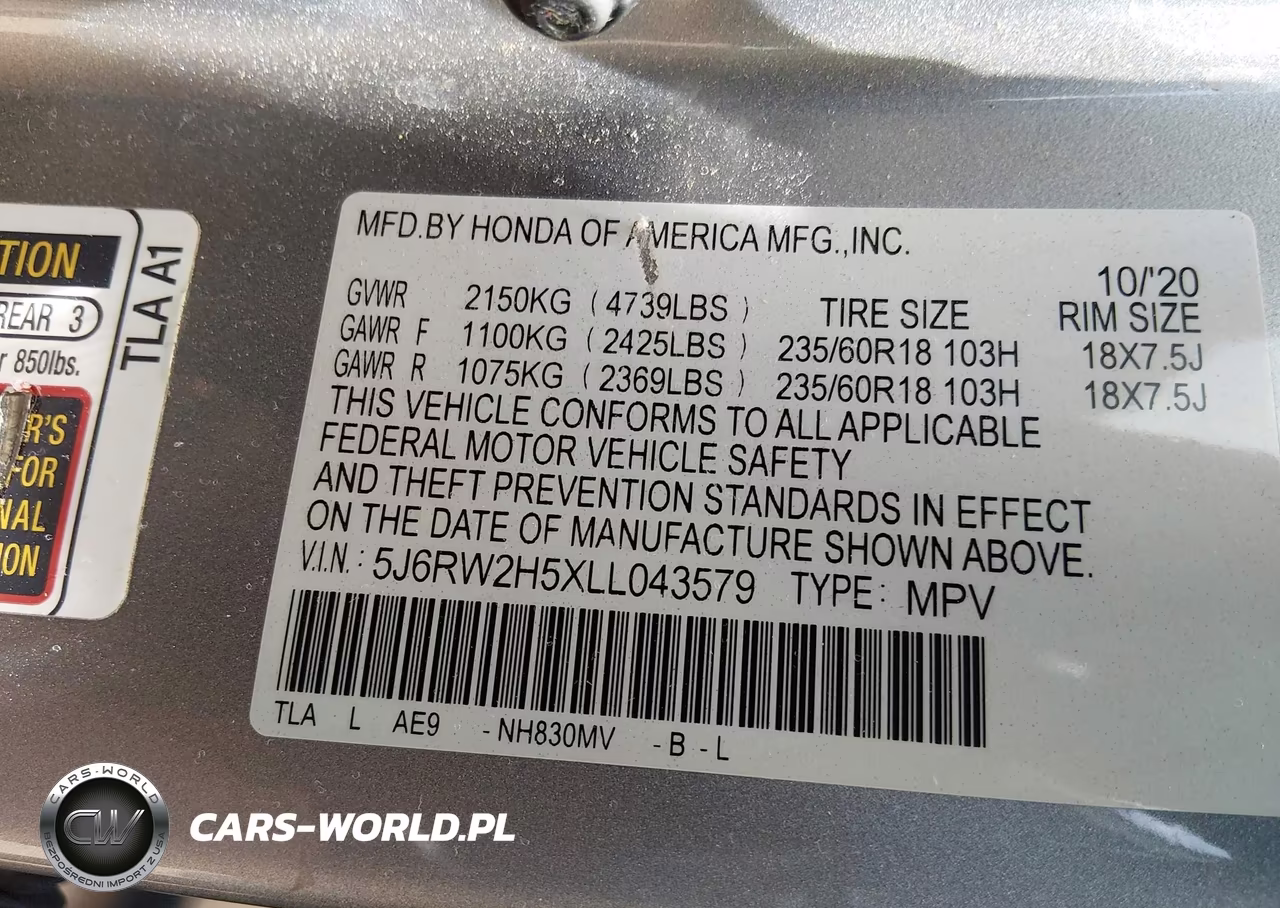 2020 Honda Cr-V Awd Ex VIN:5J6RW2H5XLL043579 - 9