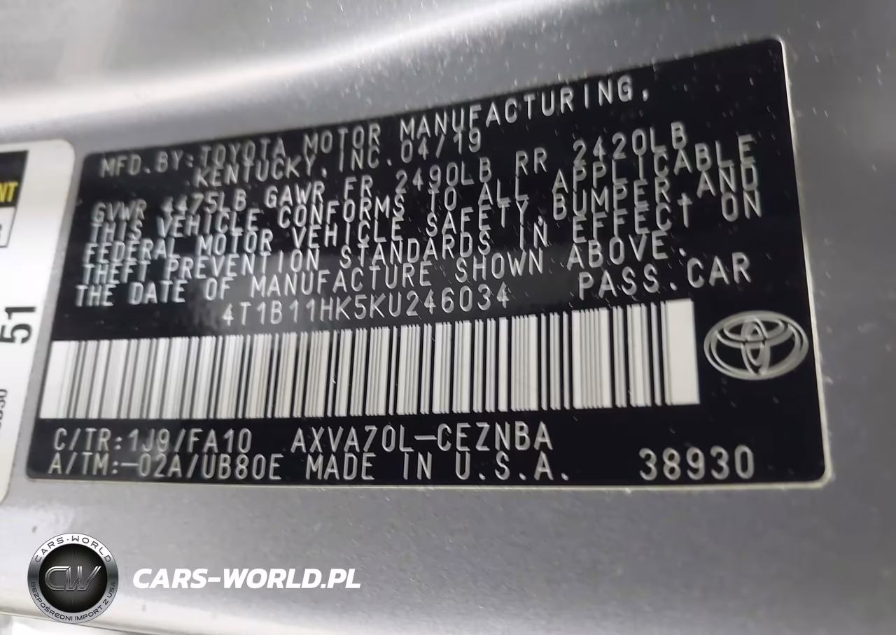 2019 Toyota Camry Le VIN:4T1B11HK5KU246034 - 9