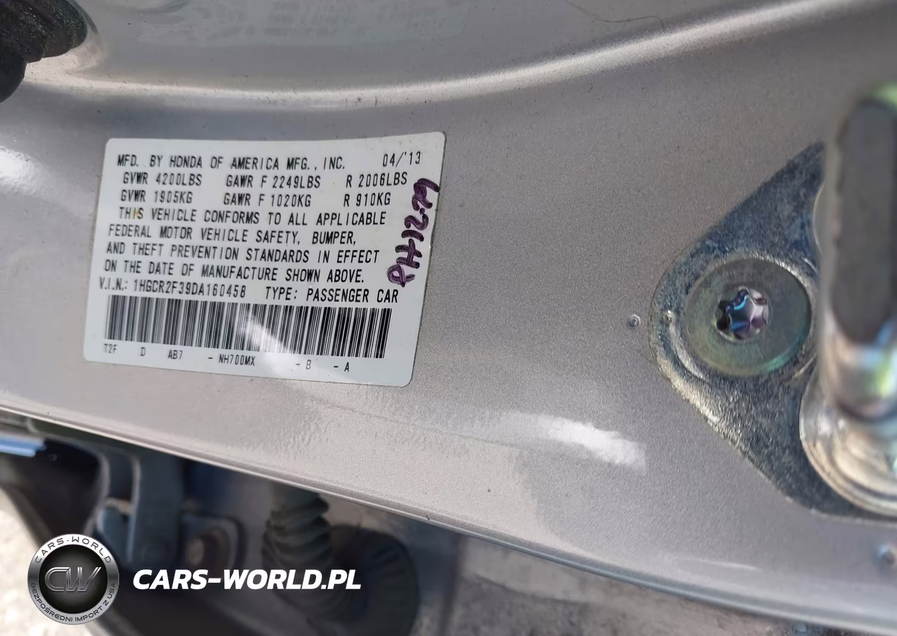 2013 Honda Accord Lx VIN:1HGCR2F39DA160458 - 9