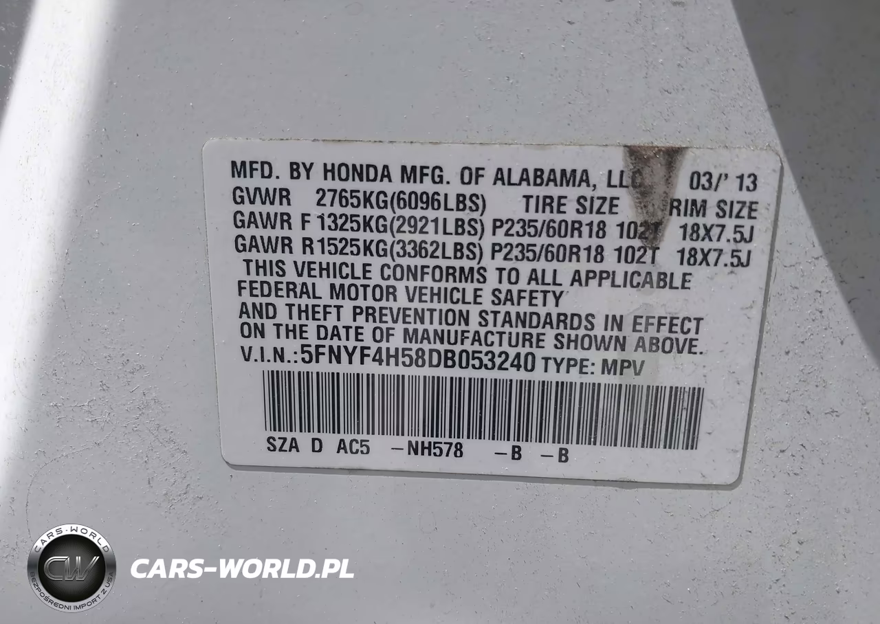2013 Honda Pilot Ex-L VIN:5FNYF4H58DB053240 - 9