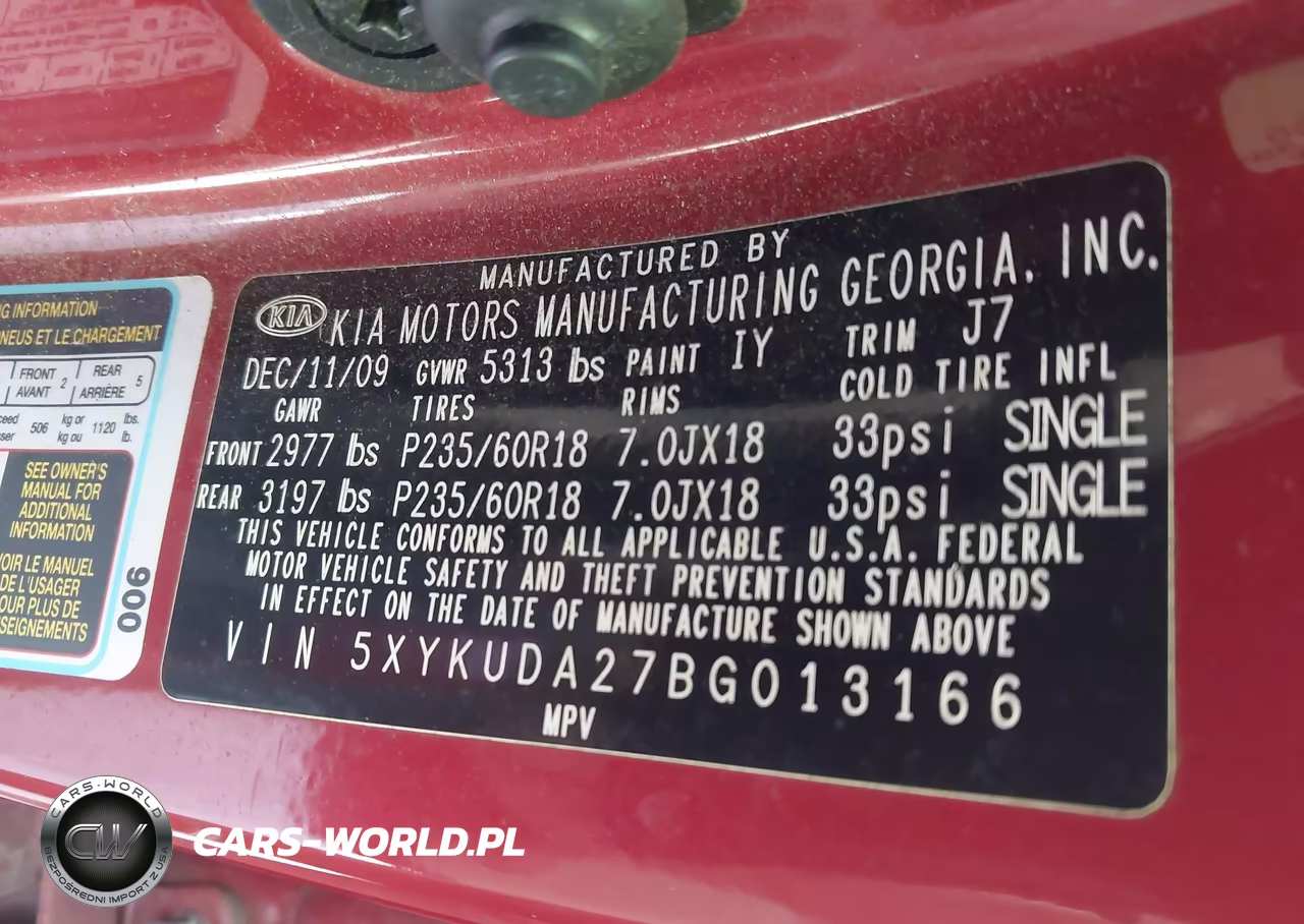 2011 Kia Sorento Ex V6 VIN:5XYKUDA27BG013166 - 9