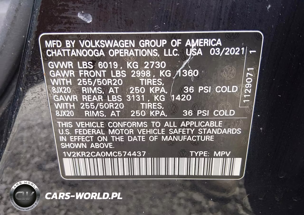 2021 Volkswagen Atlas 3.6L V6 Se W-Technology VIN:1V2KR2CA0MC574437 - 9