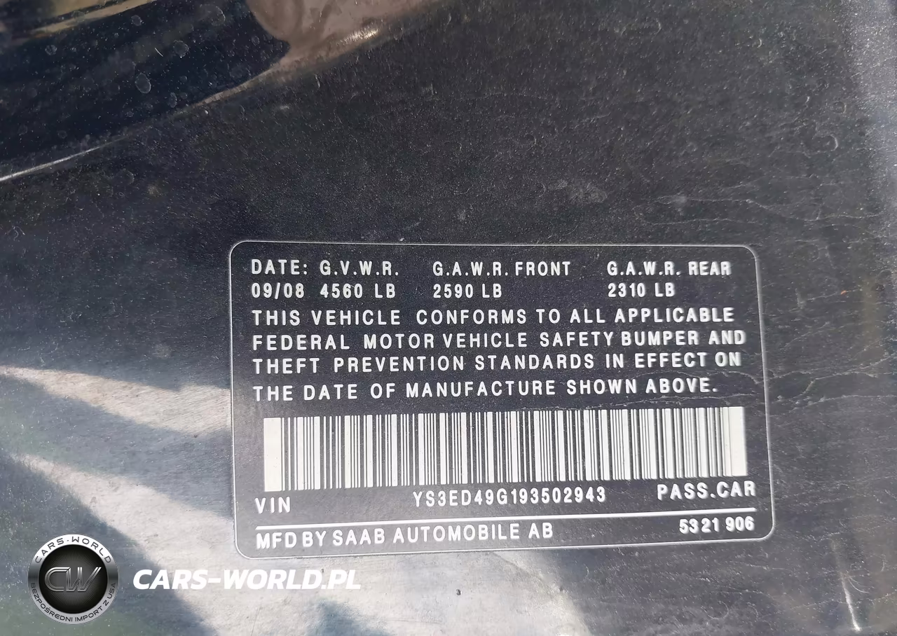 2009 Saab 9-5 2.3T VIN:YS3ED49G193502943 - 9