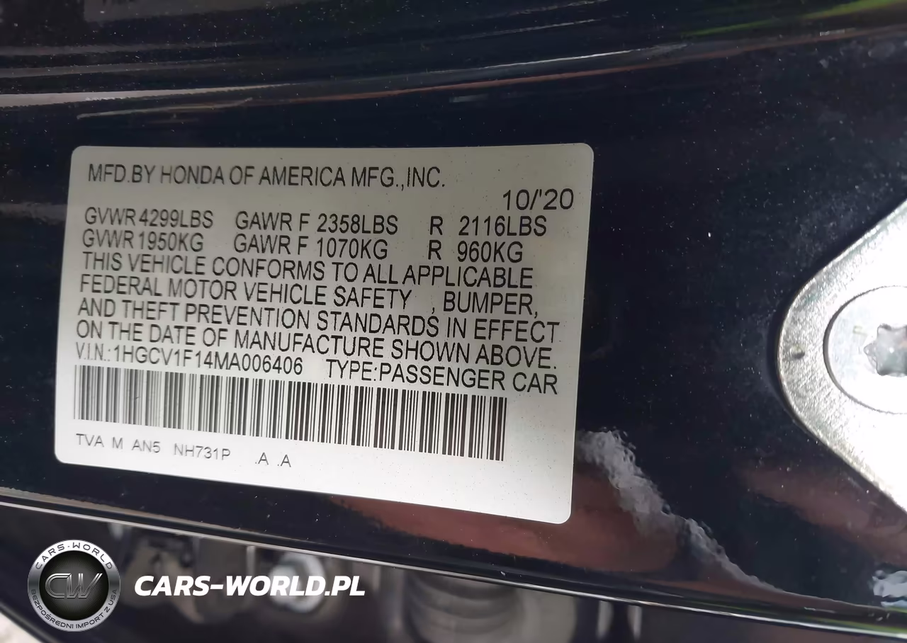 2021 Honda Accord Lx VIN:1HGCV1F14MA006406 - 9